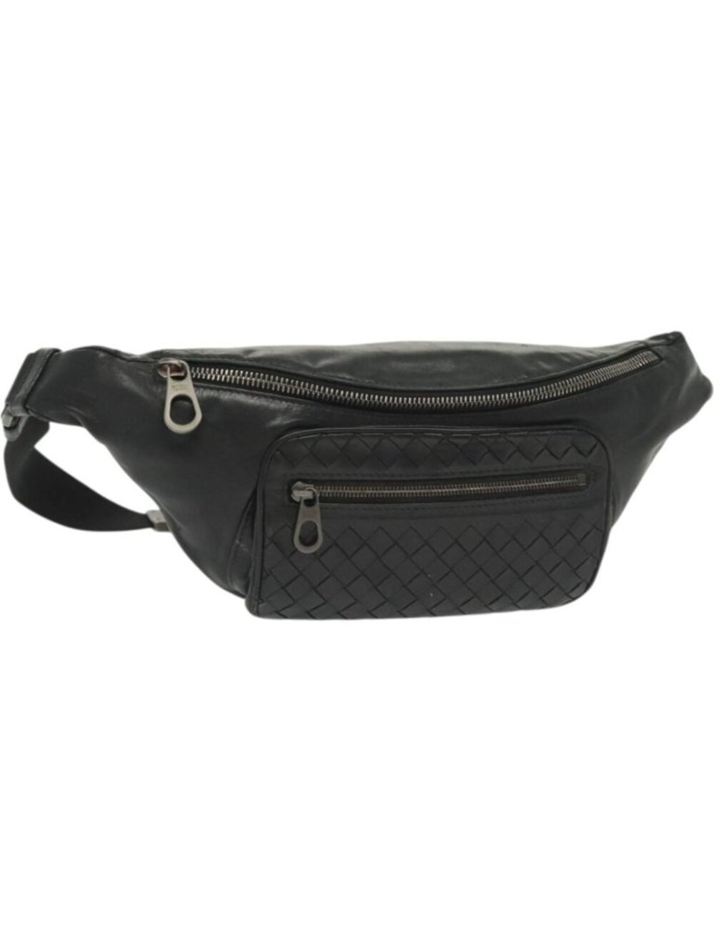 BOTTEGA VENETA INTRECCIATO Waist Bag Leather Black Silver